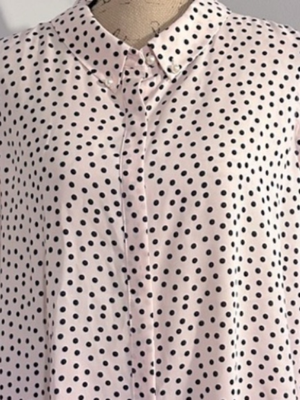 Karl Lagerfeld pink Blouse pink with Black Polka Dots and Pearl Collar